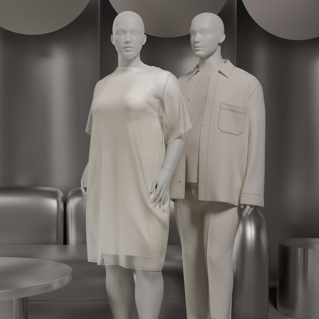 Dames paspop met grote maat, semi-abstract hoofd, confectiemaat 46EU, wit mat, staande pose 11