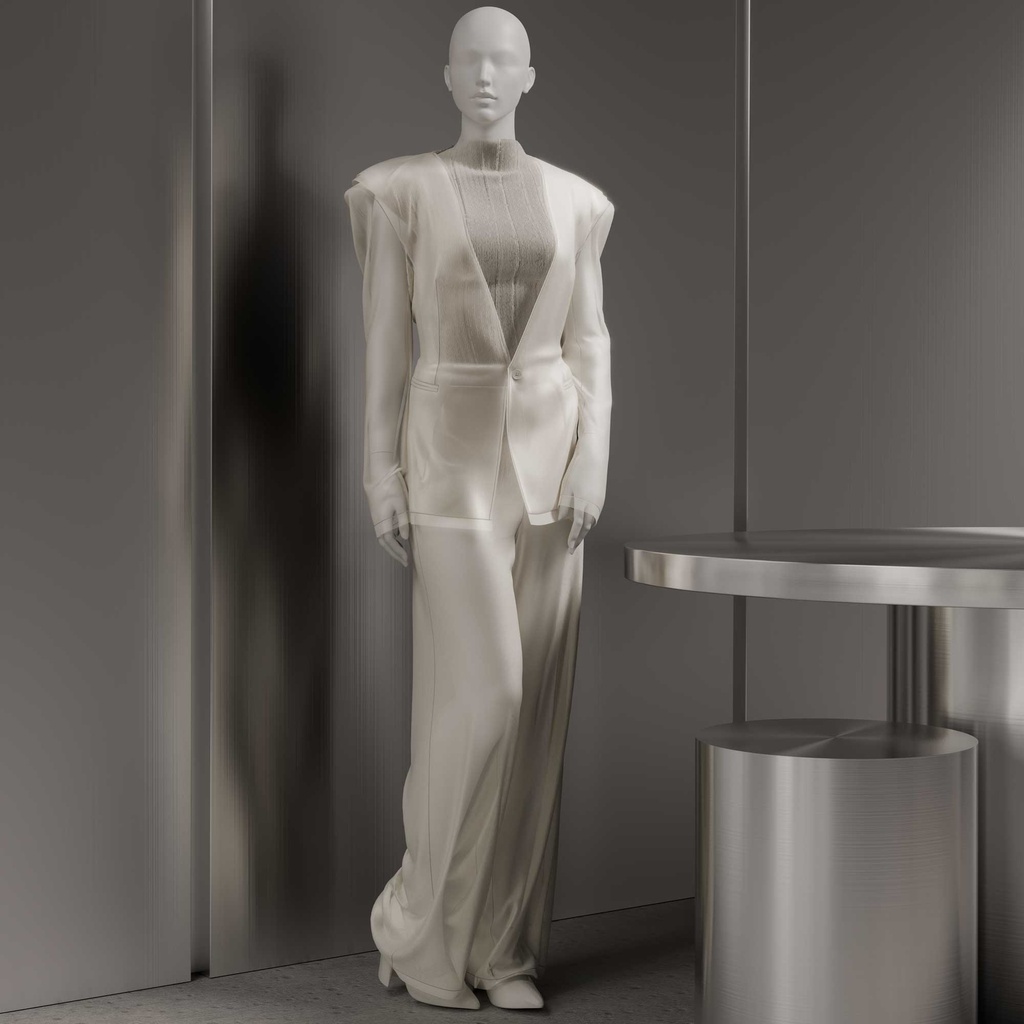 Dames paspop, semi-abstract hoofd, confectiemaat 38EU, wit mat, staande pose 09