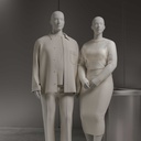 Heren paspop met grote maat, semi-abstract hoofd, confectiemaat XXL, wit mat, staande pose 102