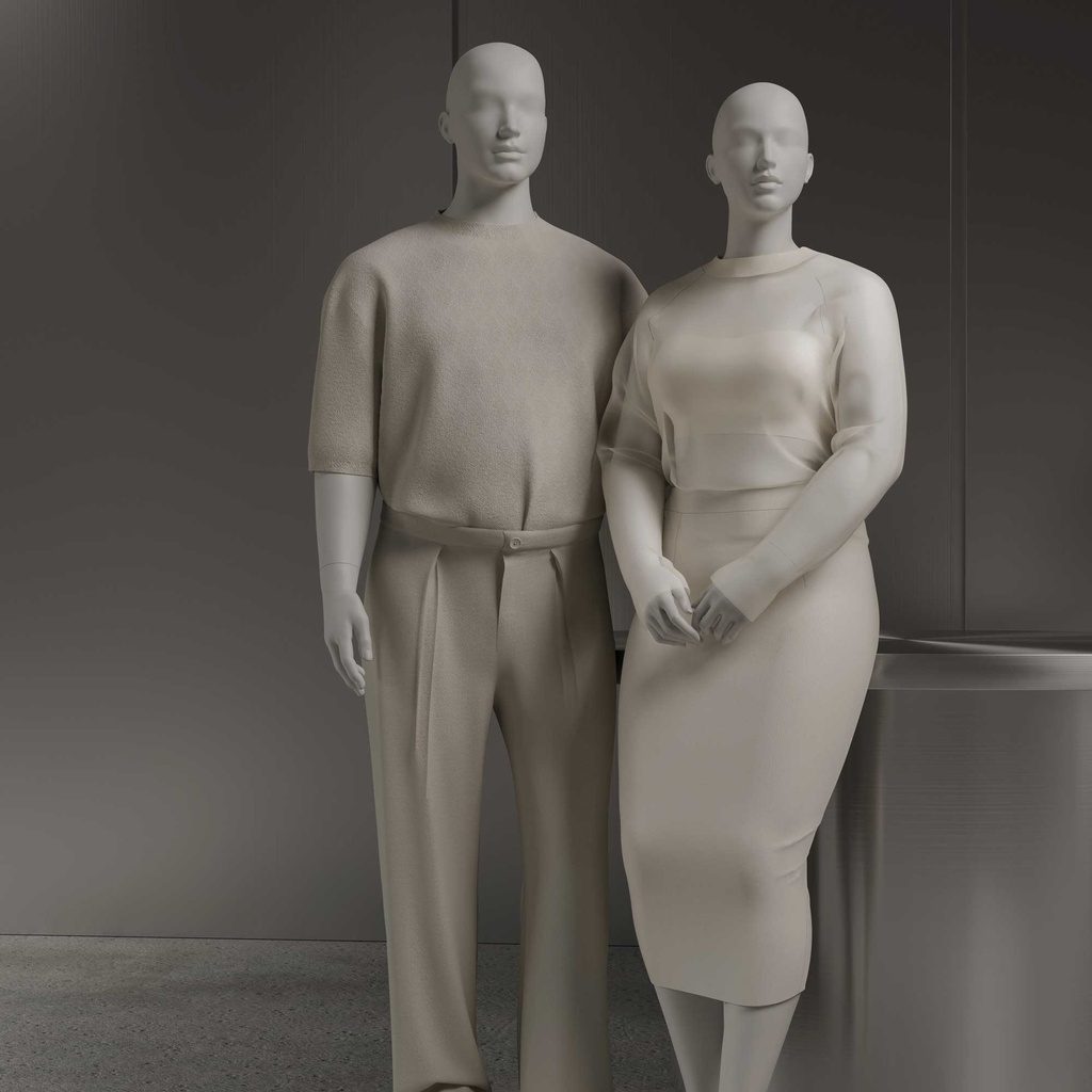 Heren paspop met grote maat, semi-abstract hoofd, confectiemaat XXL, wit mat, staande pose 102