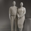 Heren paspop met grote maat, semi-abstract hoofd, confectiemaat XXL, wit mat, staande pose 102