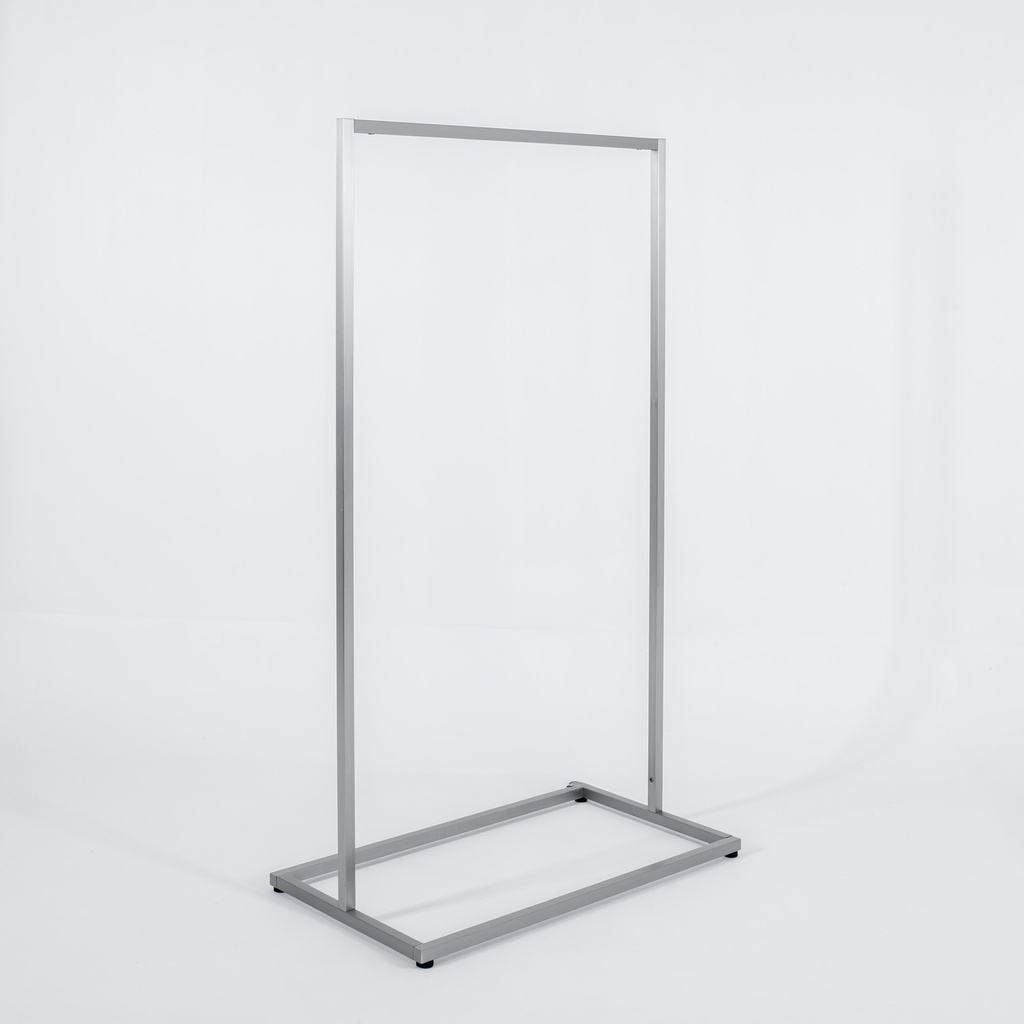 Stevig kort kledingrek, in vierkante metalen buis, geborsteld staal
