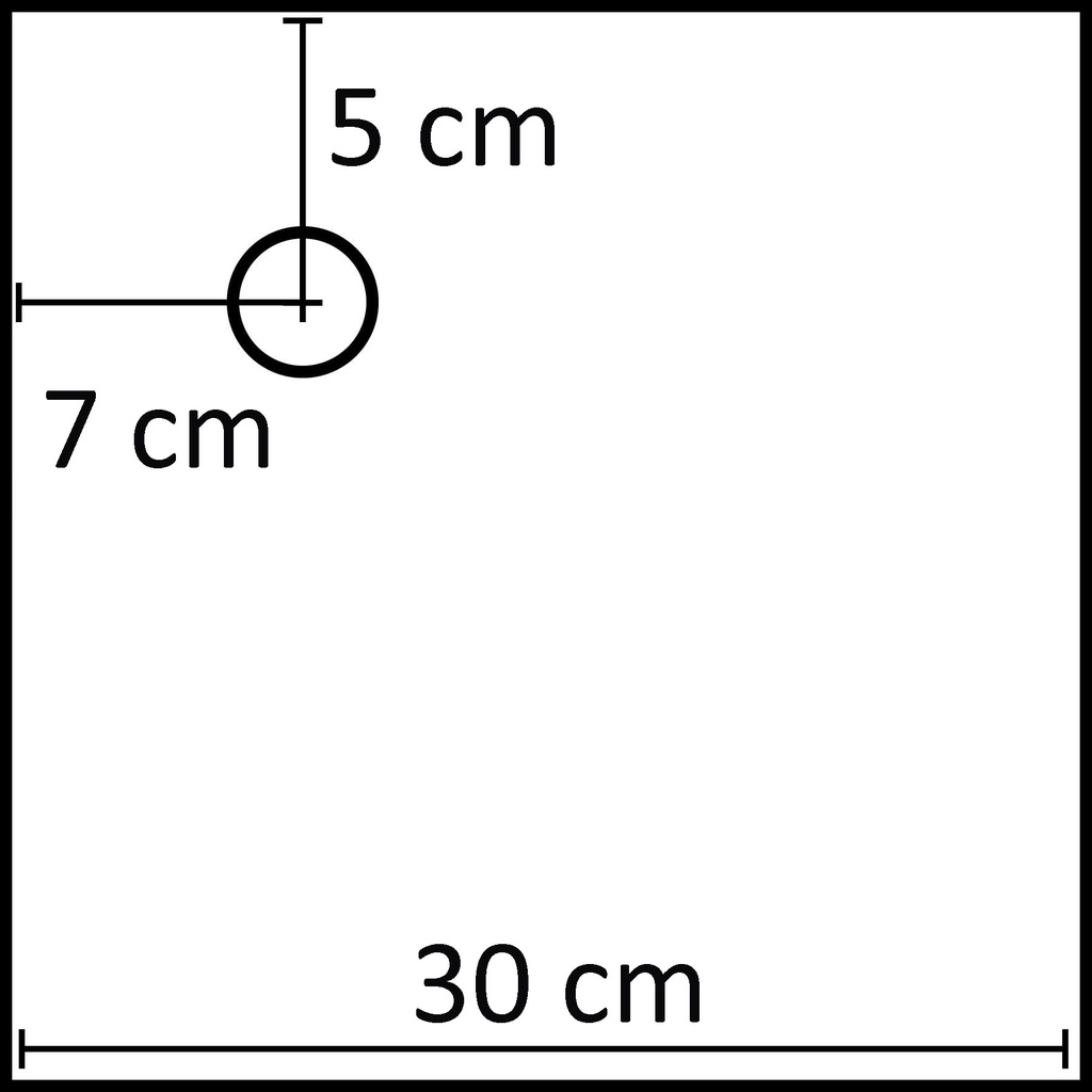 Vierkante voetplaat 30x30 cm, gepoederlakt staal wit, met aansluiting 7x5 cm 