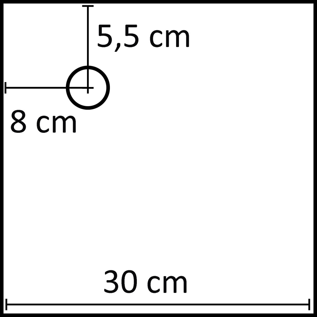 Vierkante voetplaat 30x30 cm, gepoederlakt staal wit, met kuitpinconnector 8x5.5 cm