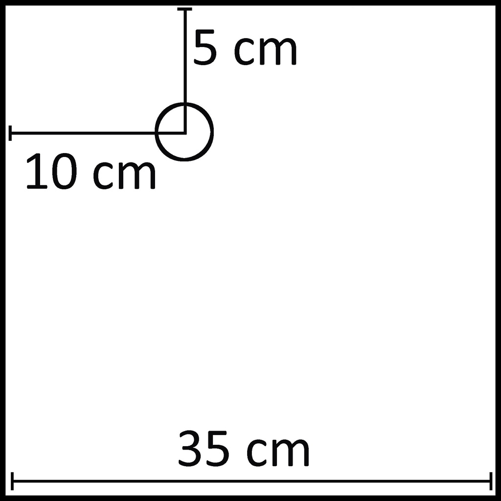 Vierkante voetplaat 35x35 cm, gepoederlakt staal in wit, aansluiting op 10x5 cm
