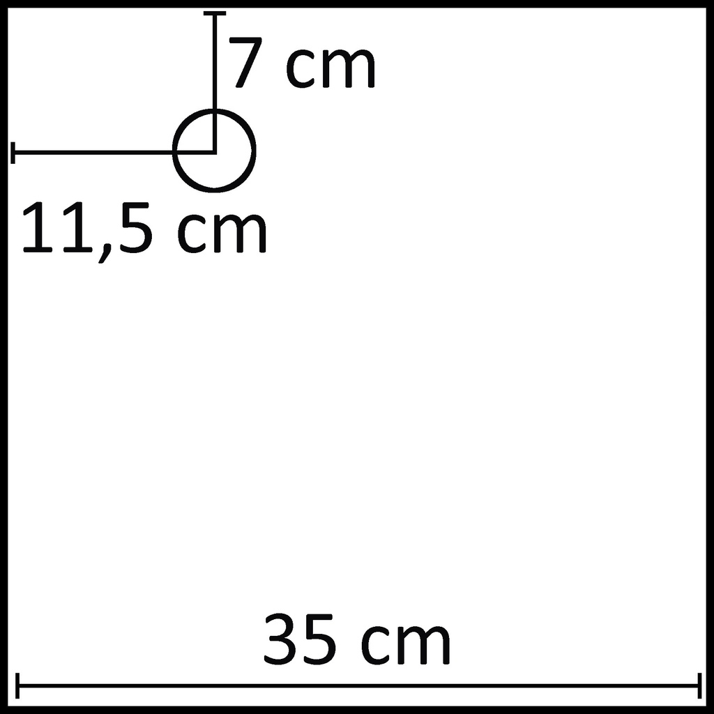 Vierkante voetplaat 35x35 cm, gepoederlakt staal wit mat, kuitpinconnector inbegrepen 11.5x7 cm