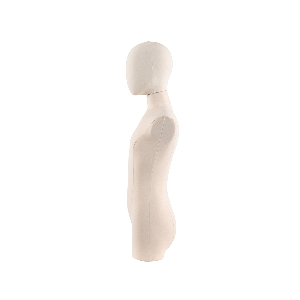 BINK - Dress form with legs, child, 12 years, covered with ecru woven fabric, removable abstract head