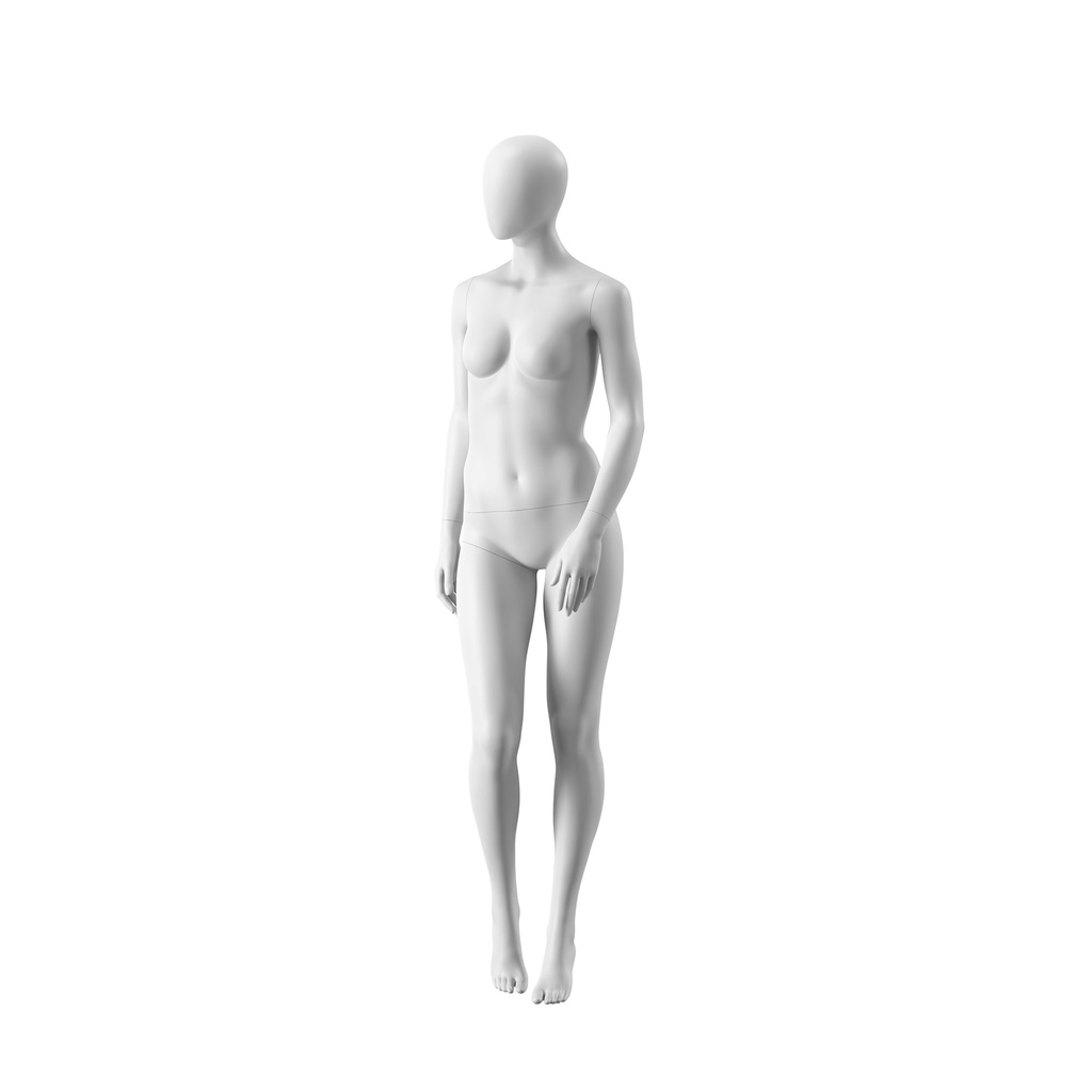 Dames paspop, abstract ballonhoofd, confectiemaat 38EU, wit mat, staande pose 09