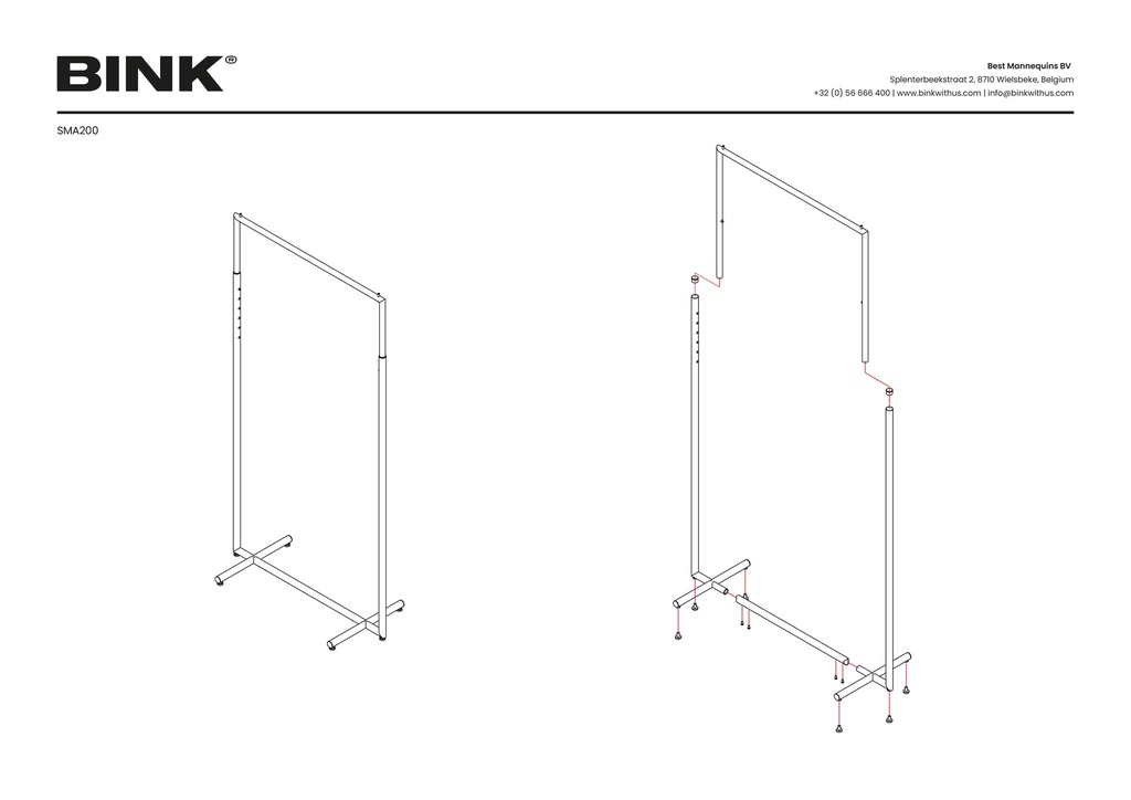 BINK - Adjustable clothing rack, round metal tubes, width 120cm, black matt