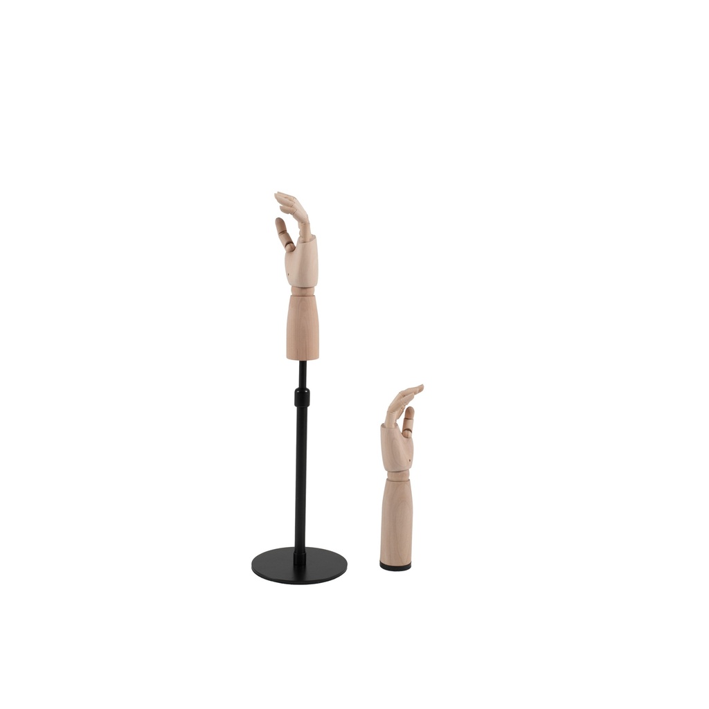 Duo displayhandenkind 8Y: rechterhand met basis, linkerhand met staander met verstelbare hoogte.