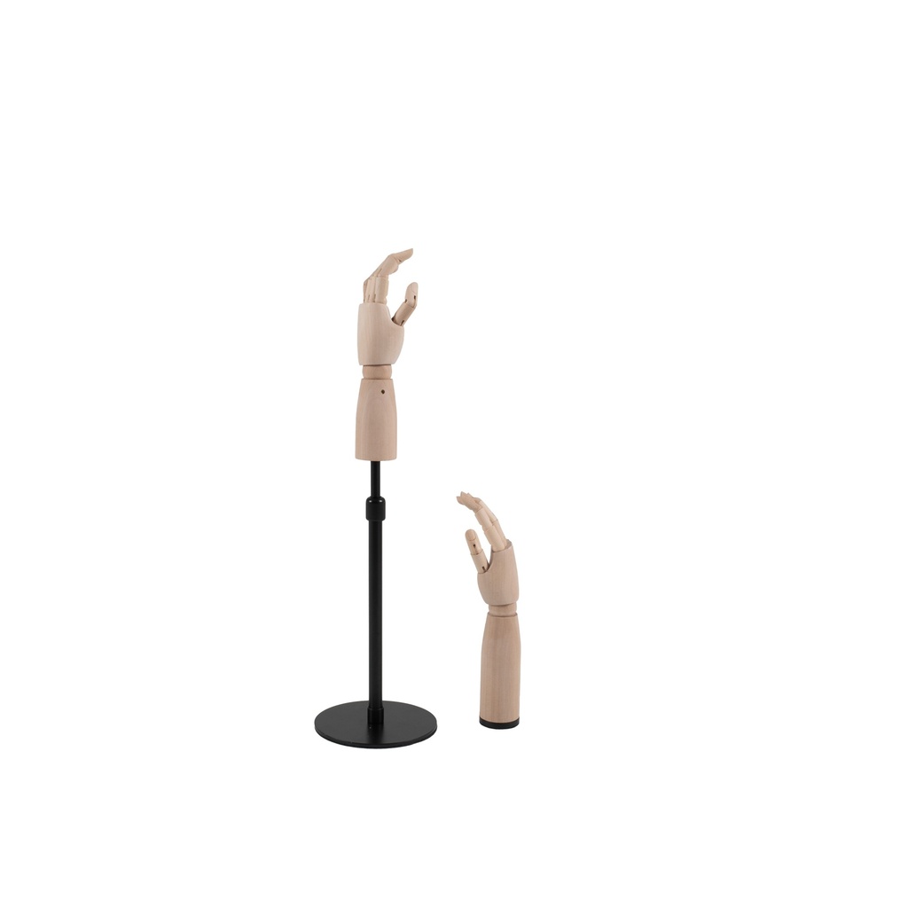Duo displayhandenkind 8Y: rechterhand met basis, linkerhand met staander met verstelbare hoogte.