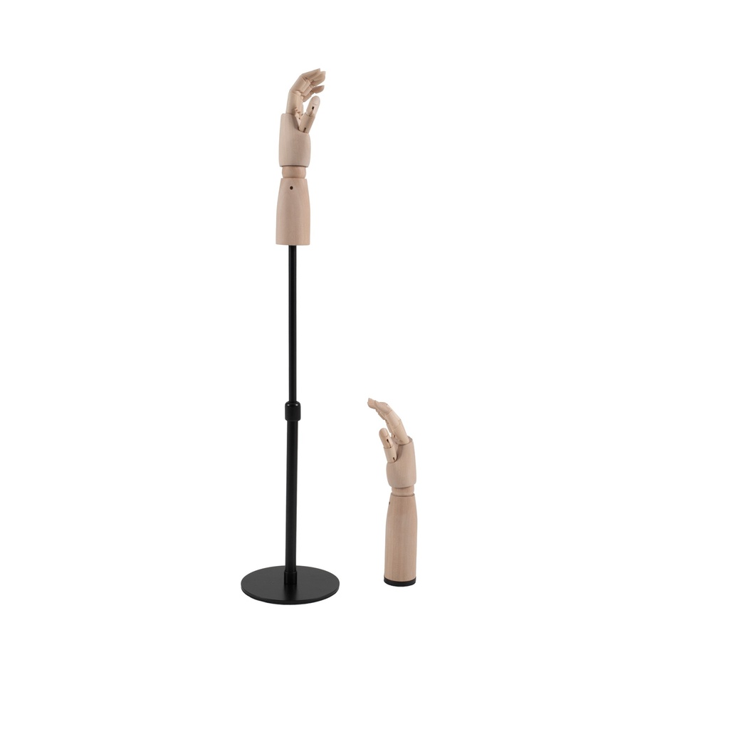 Duo displayhandenkind 8Y: rechterhand met basis, linkerhand met staander met verstelbare hoogte.