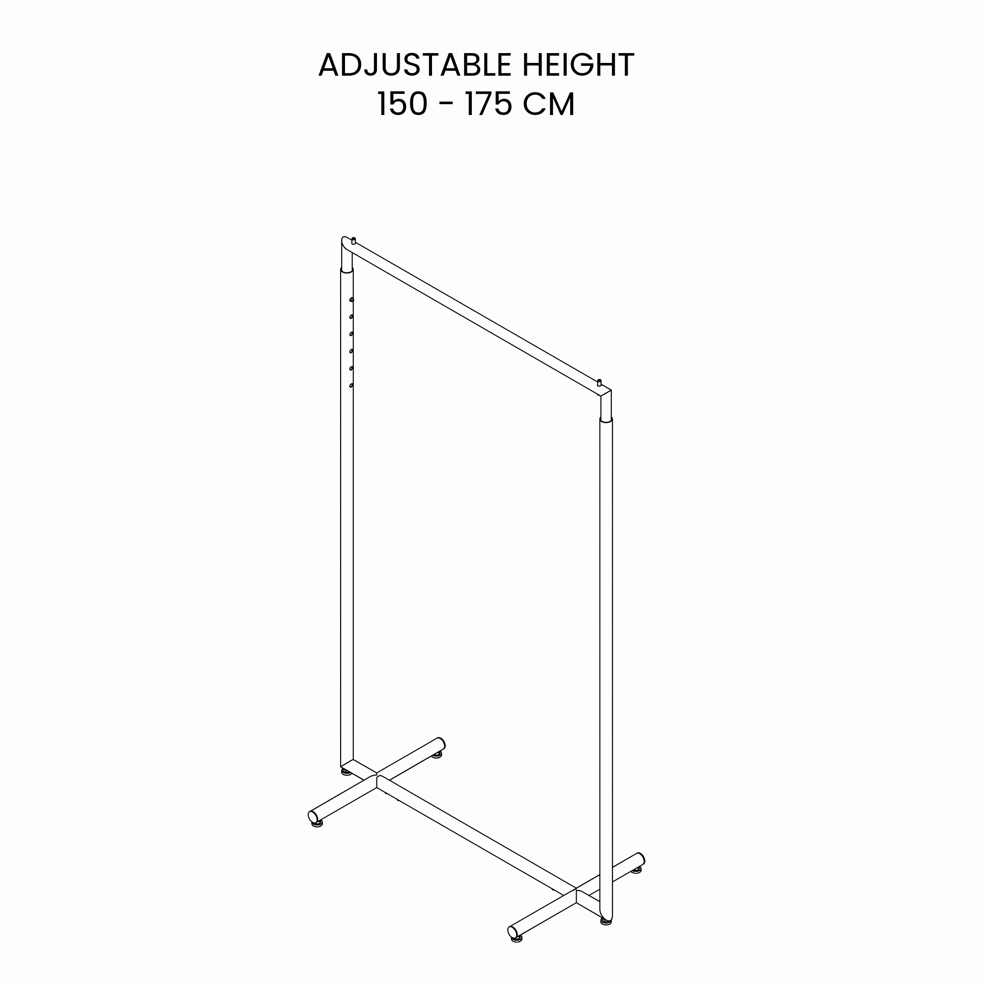 BINK - Adjustable clothing rack, round metal tubes, width 120cm, black matt