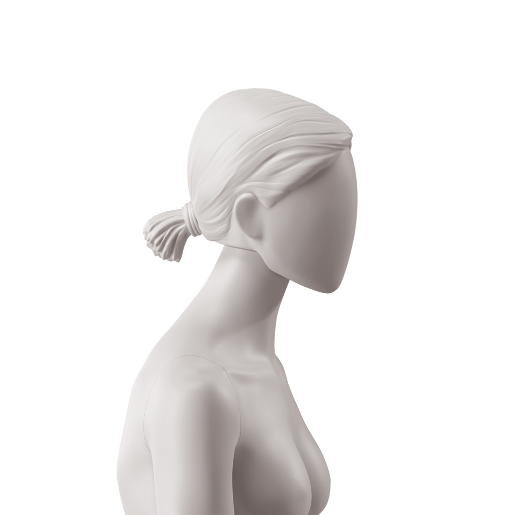 BINK - Abstract woman's head with stylised hair, low ponytail, light grey colour