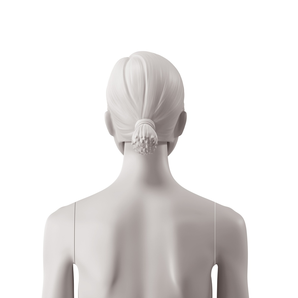BINK - Abstract woman's head with stylised hair, low ponytail, light grey colour