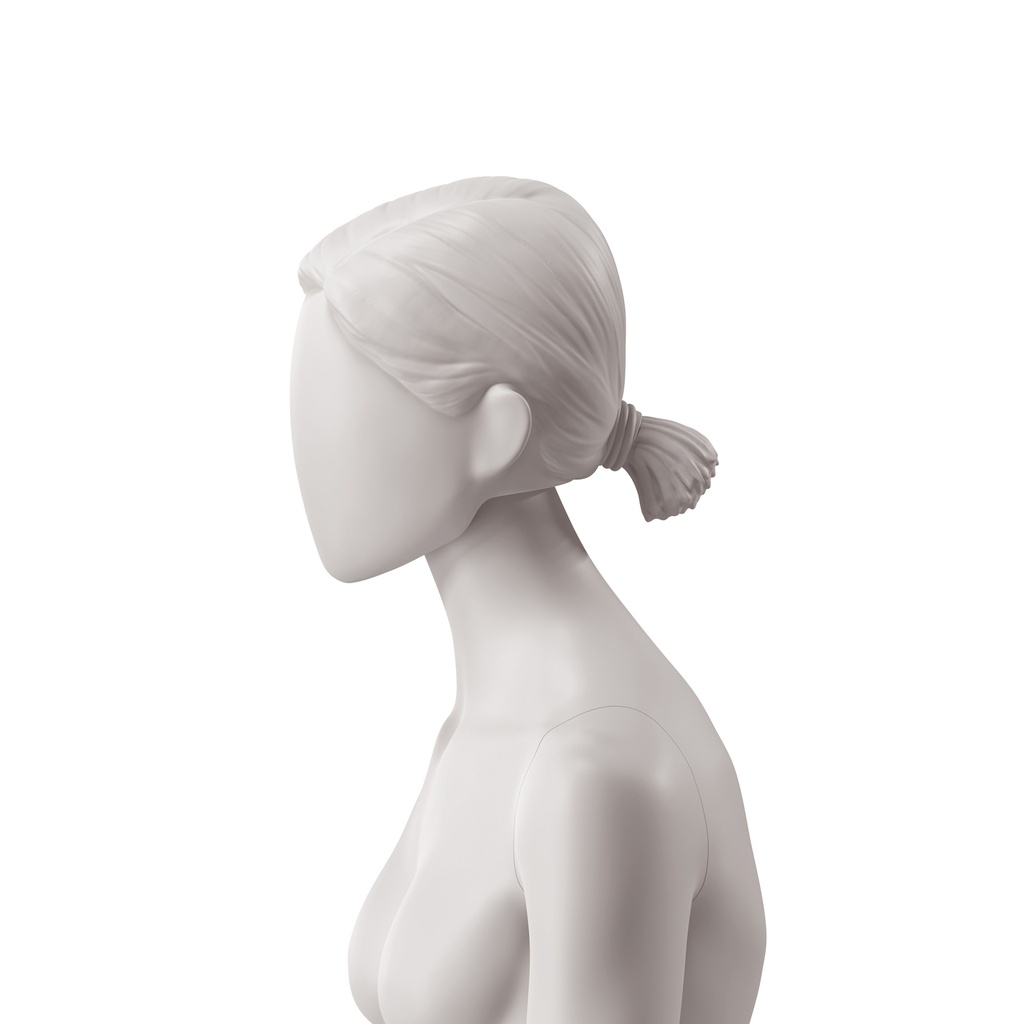 BINK - Abstract woman's head with stylised hair, low ponytail, light grey colour