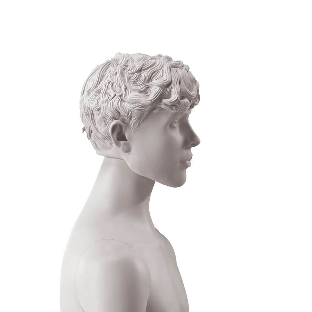BINK - Men's head with stylised wavy hair, light grey colour