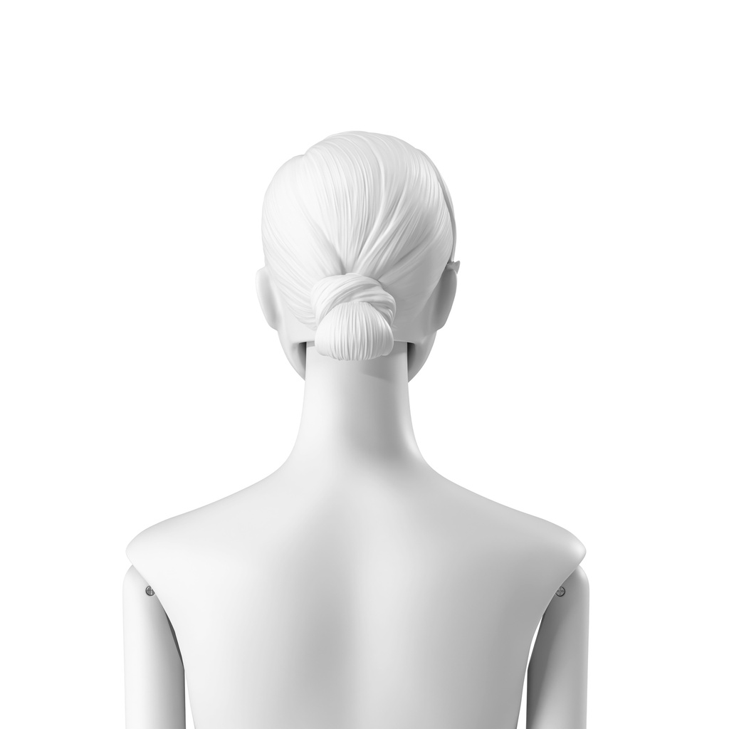 BINK - Abstract woman's head with stylised hair, low retro ponytail, white colour