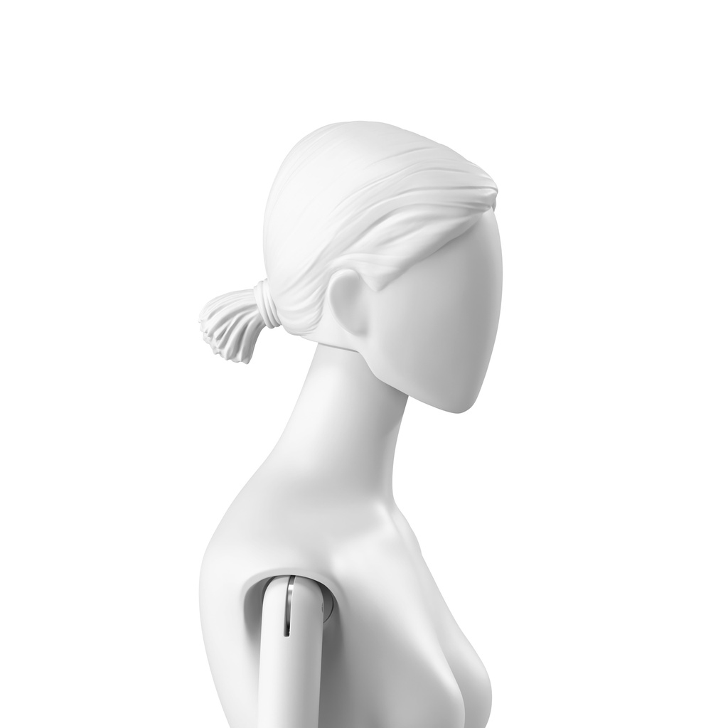 BINK - Abstract woman's head with stylised hair, low ponytail, white colour