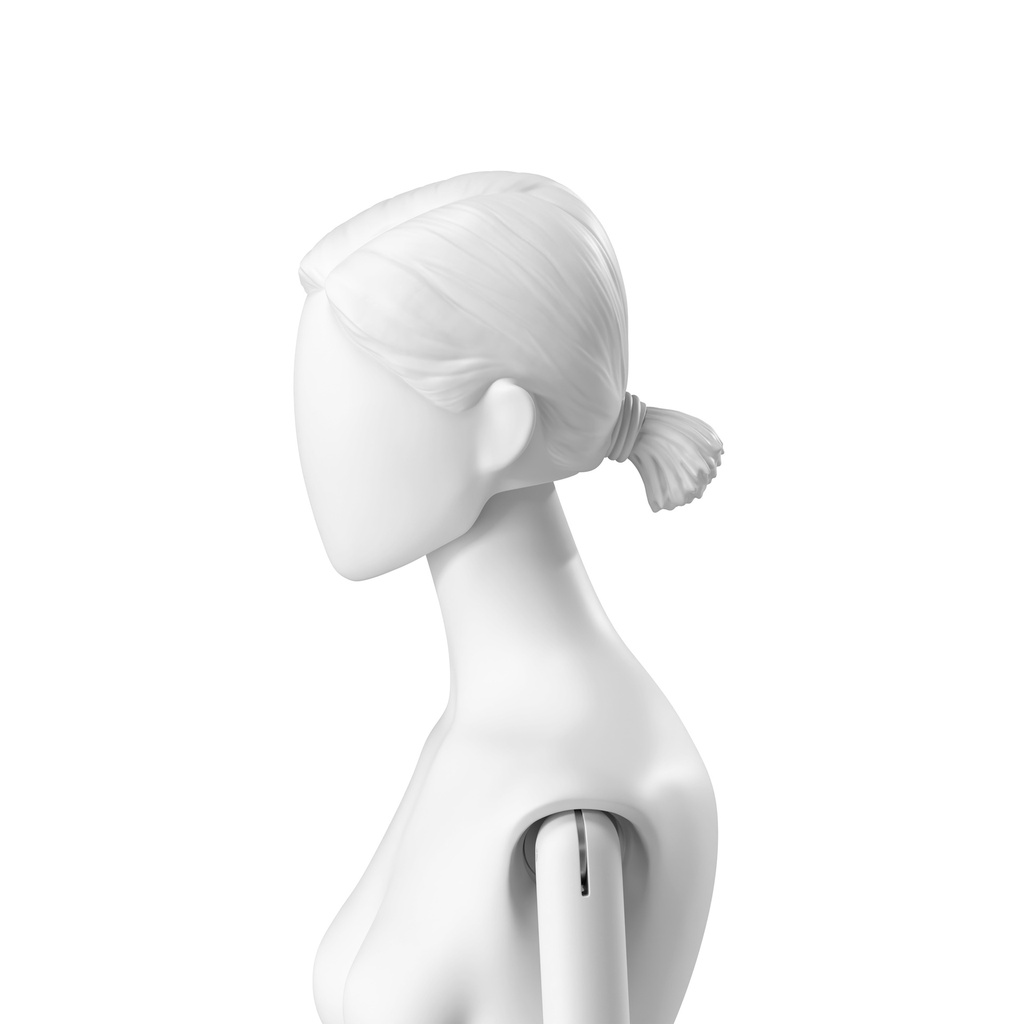 BINK - Abstract woman's head with stylised hair, low ponytail, white colour