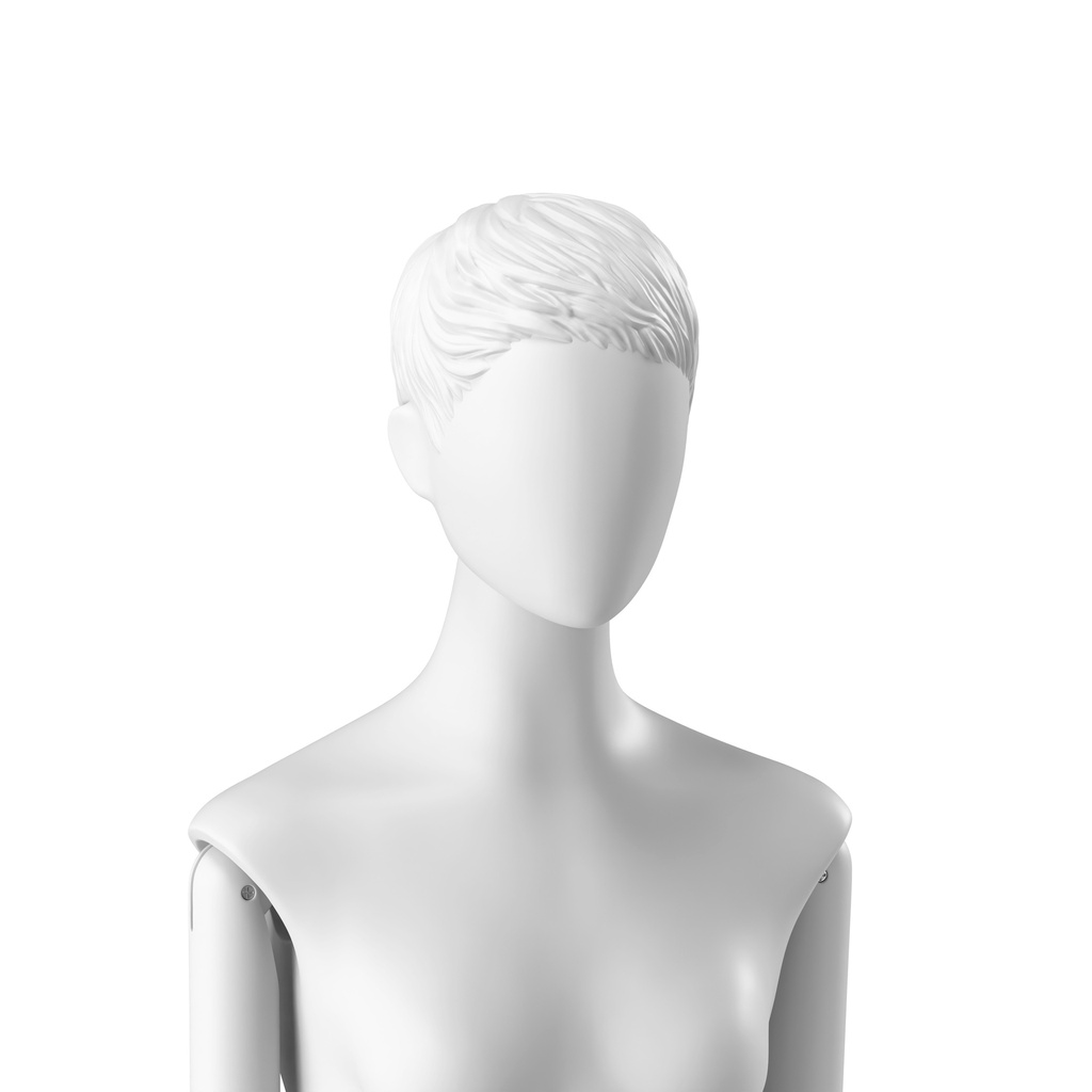BINK - Abstract woman's head with stylised hair, pixie cut, white colour