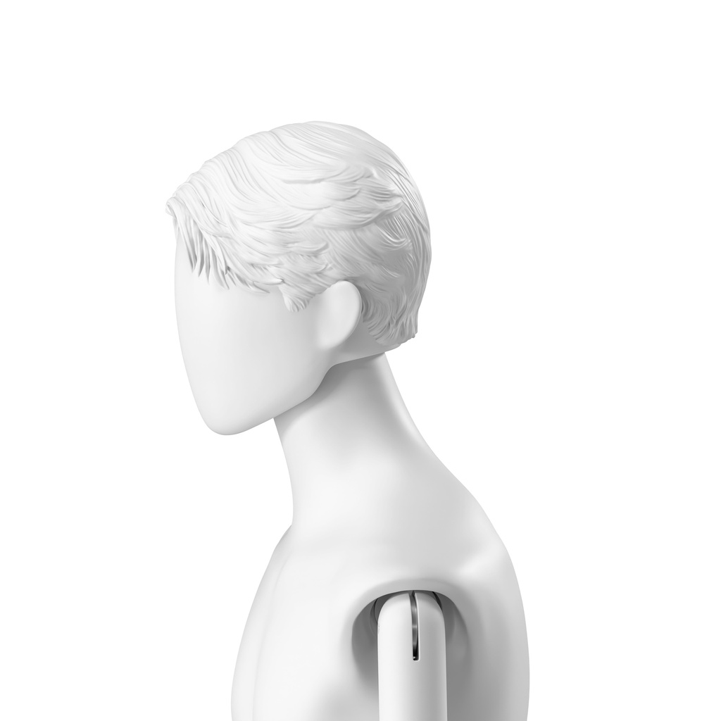BINK - Abstract men's head with stylised hair, middle part, white colour