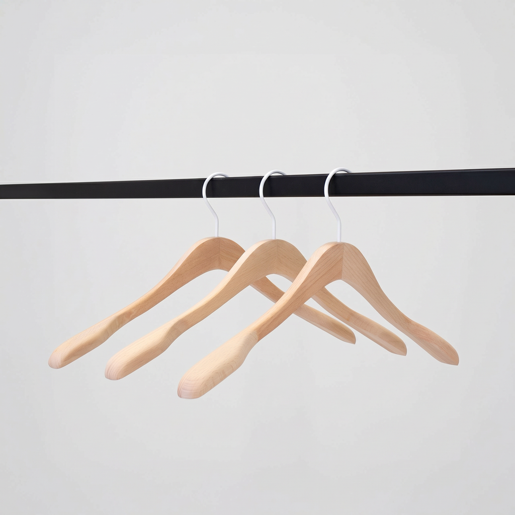 BINK - Beech wood clothes hanger straight, 3 cm shoulder width, 44cm, white hook - box of 50 pcs