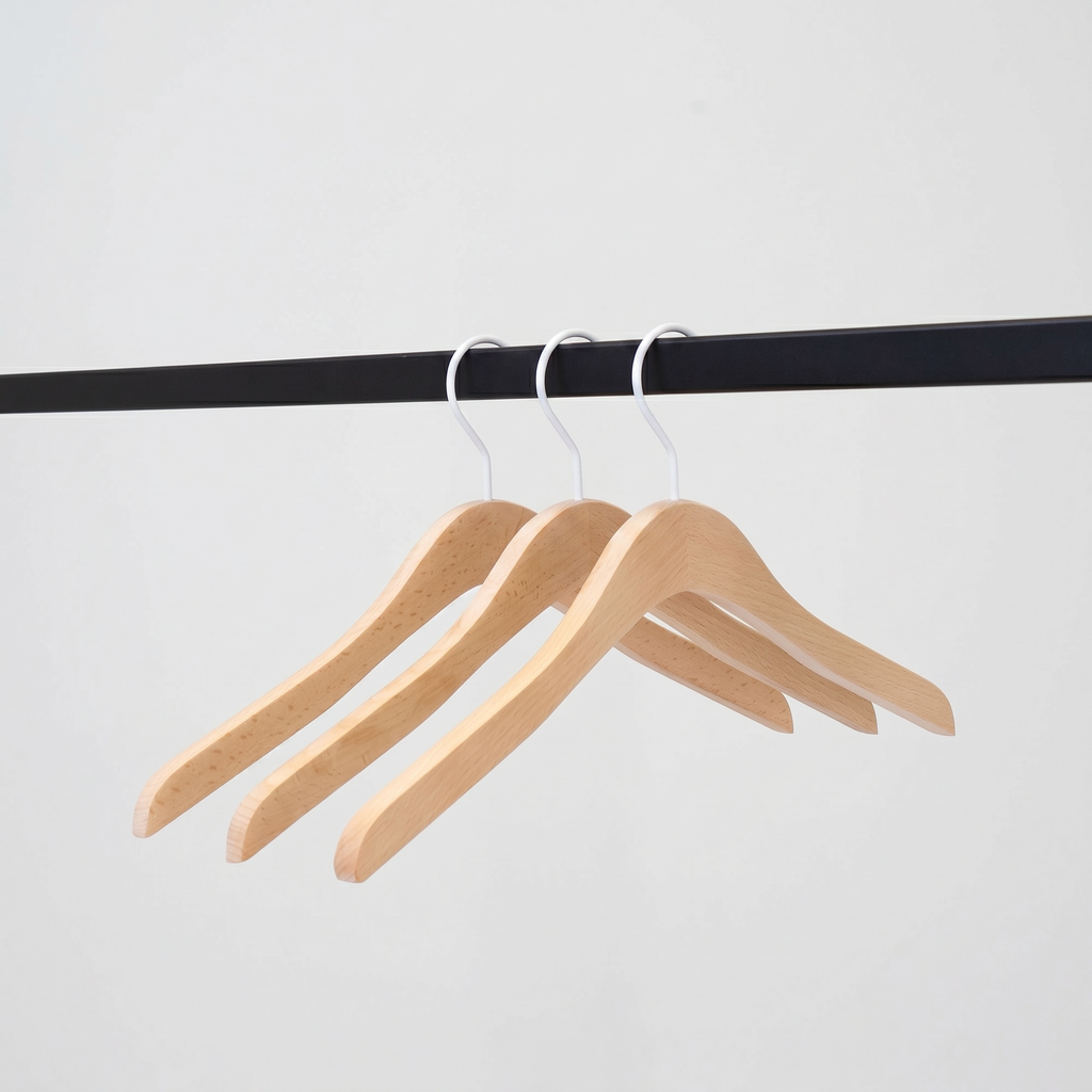 BINK - Beech wood clothes hanger straight for women's clothes, 41 cm, white hook - box of 50 pcs
