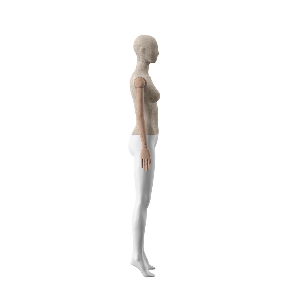 BINK - For rent, vintage mannequin, female, wooden arms, covered with fabric, standing pose 01