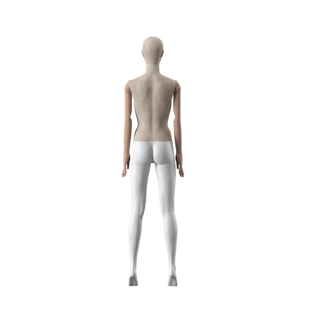 BINK - For rent, vintage mannequin, female, wooden arms, covered with fabric, standing pose 01