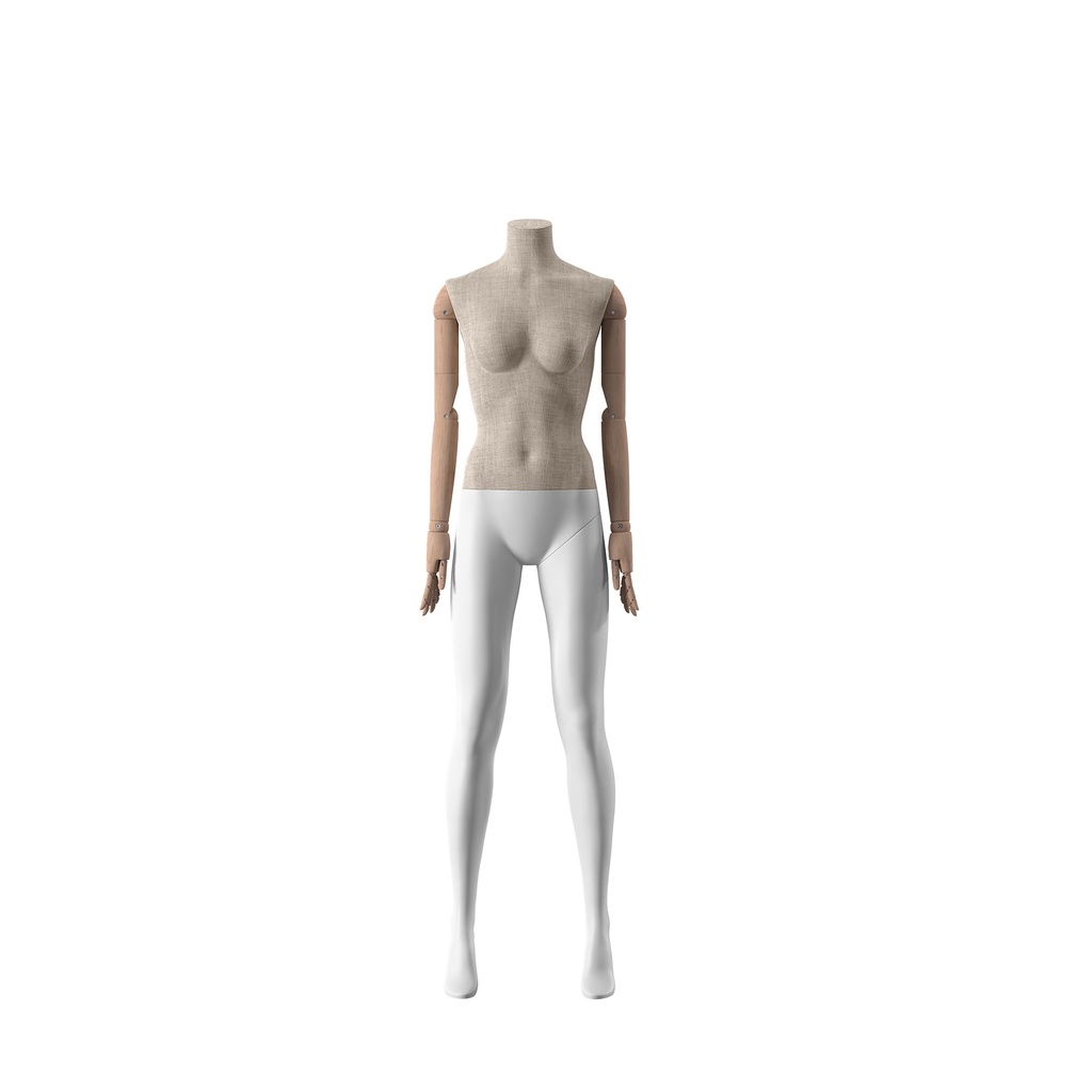 BINK - For rent, vintage mannequin, female, wooden arms, covered with fabric, standing pose 01