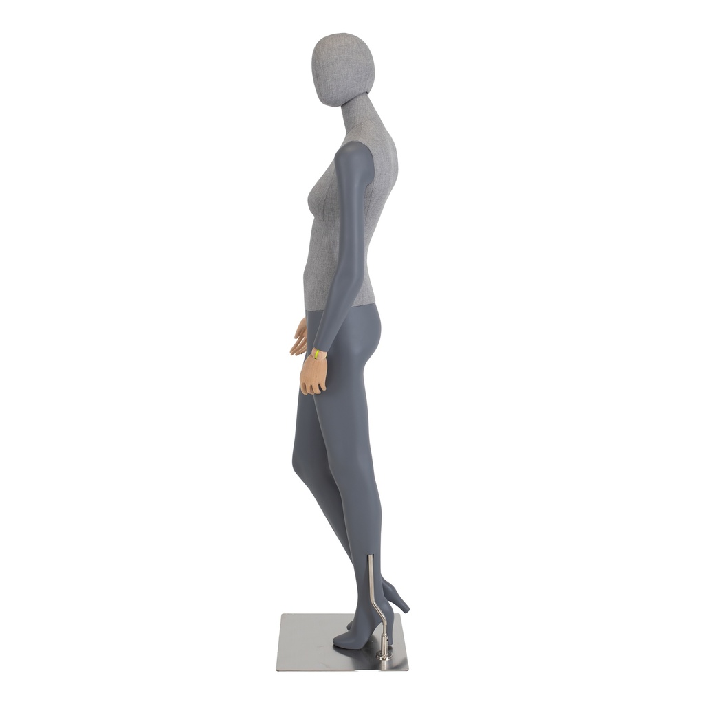 BINK - Female mannequin, covered in fabric, gray, with wooden hands, metal base