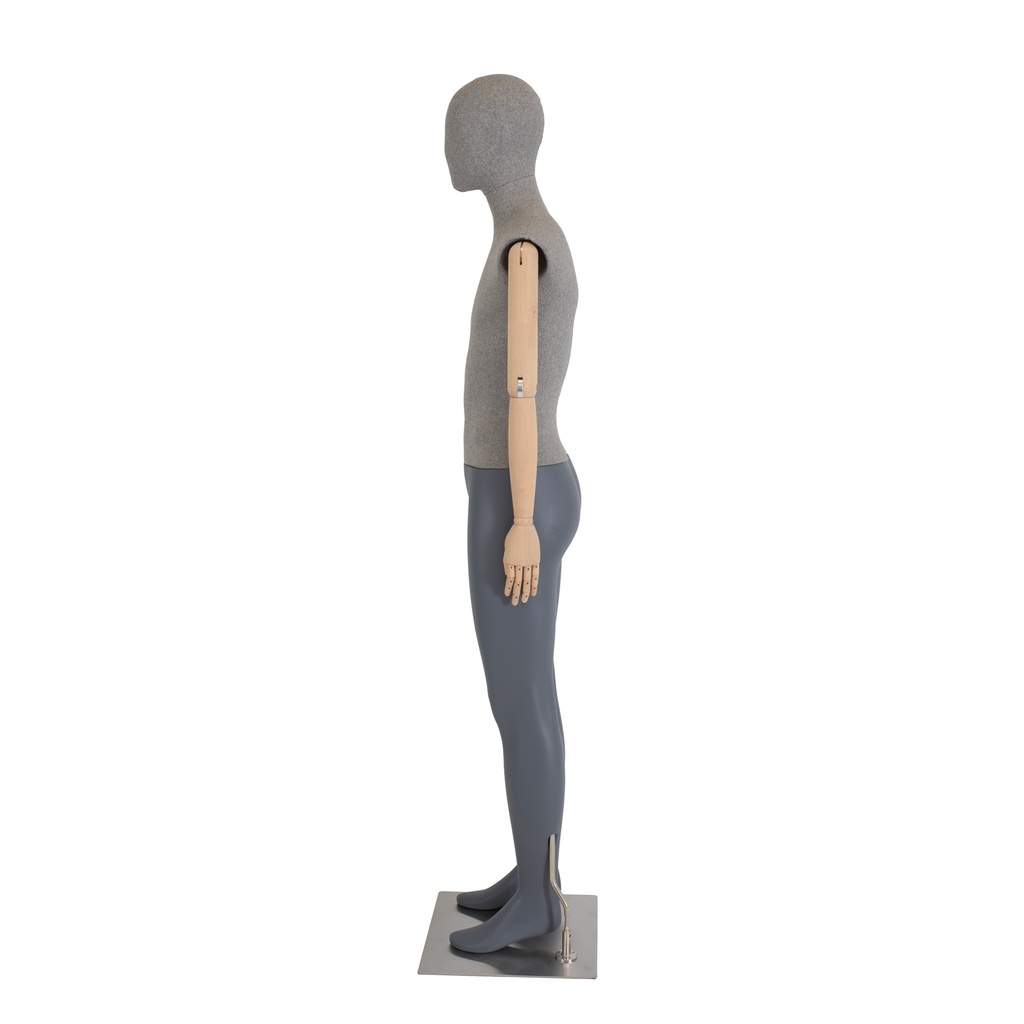 BINK - Male mannequin, covered in fabric, gray, with wooden arms, metal base