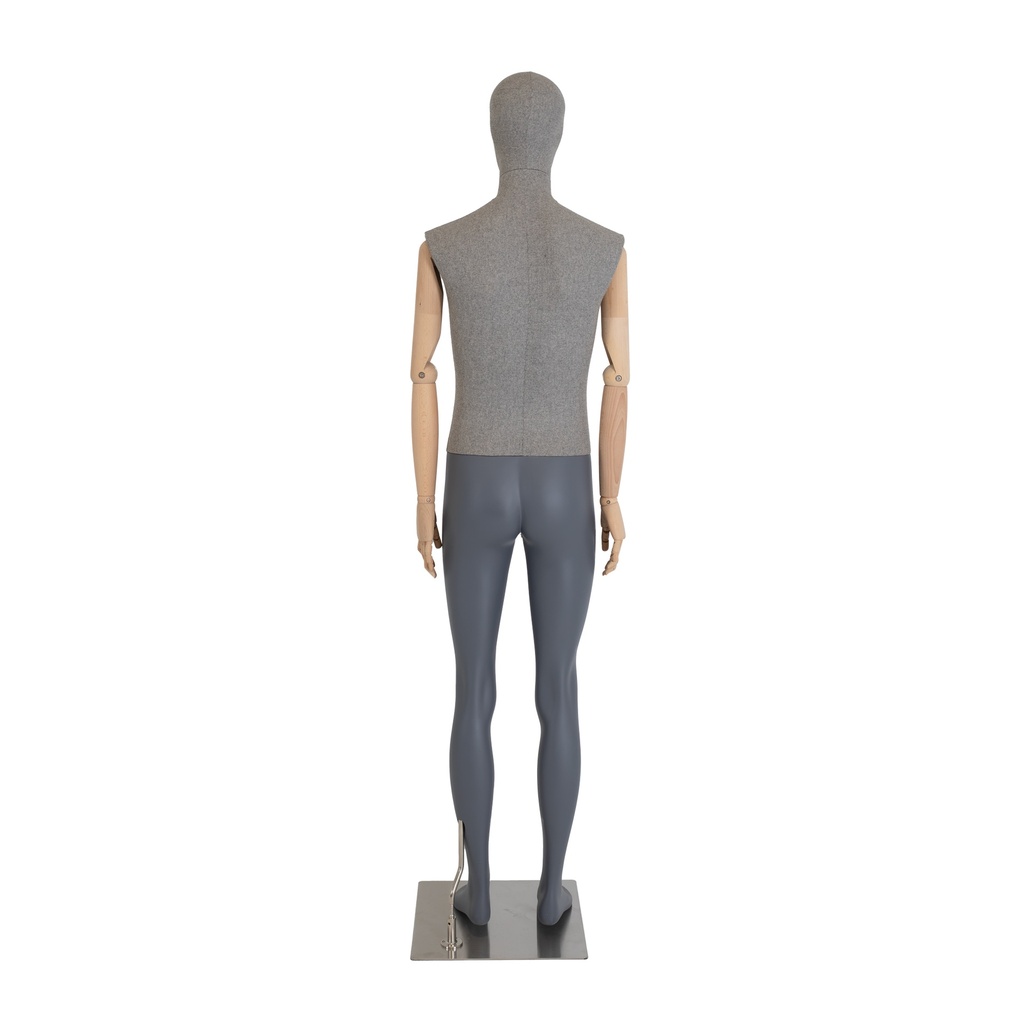 BINK - Male mannequin, covered in fabric, gray, with wooden arms, metal base