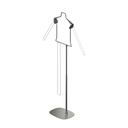 Minimalist display frame with arms and leg for women's clothing, size EU36, including stand, brushed stainless steel.