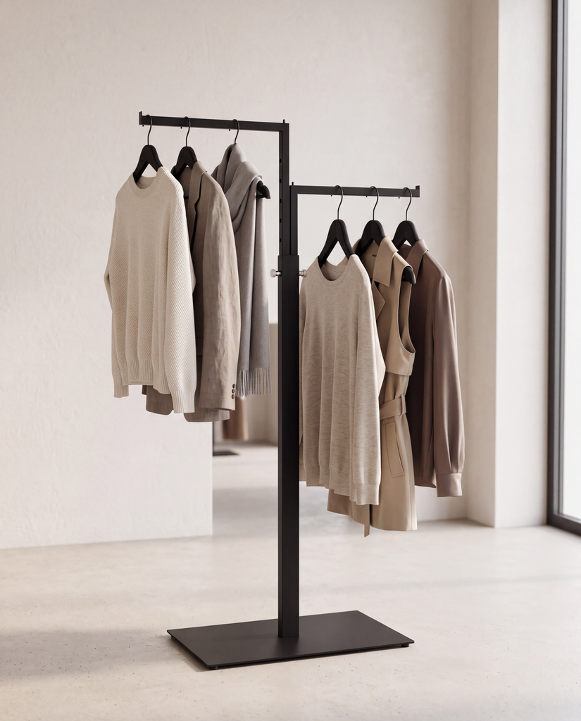 BINK - Garment rack with 2 adjustable arms, 110-175 cm, black structured powder coating