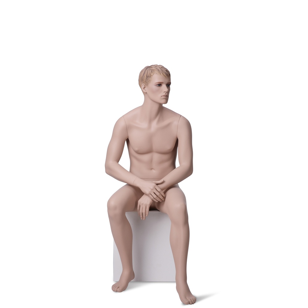 Sitting male mannequin sculpted hair, Marvin