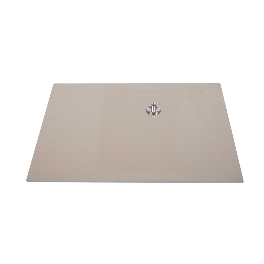 Rectangular base for adult window mannequin, brushed stainless steel