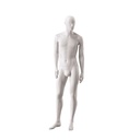 Basic male window mannequin, semi-abstract head, round tempered glass base, soft clay matt, pose 102