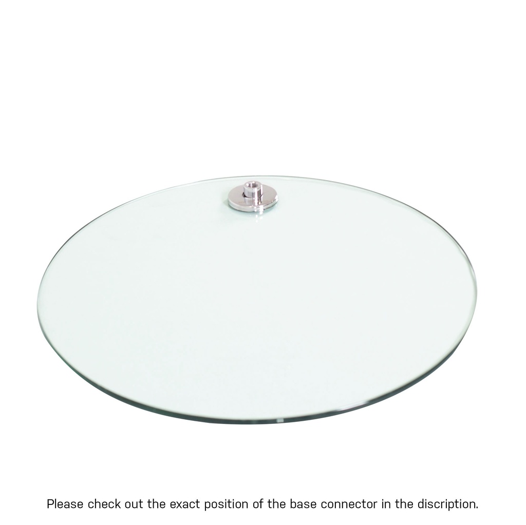 Round tempered glass base, dia 42 cm, M12 connector in chromed steel