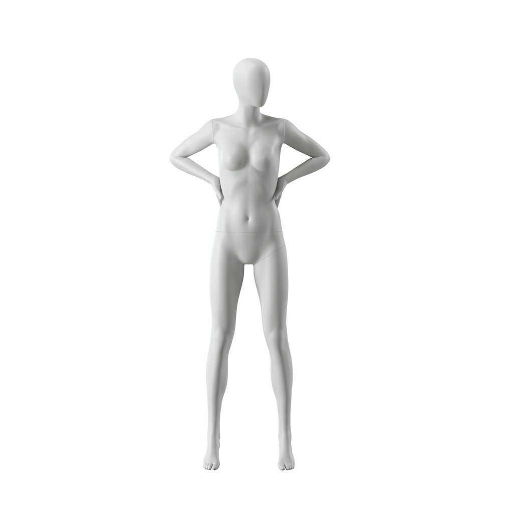 BINK - Abstract grey female mannequin, with abstract head, glass base, pose F004