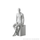 Abstract grey male mannequin, with abstract head, glass base, pose M107
