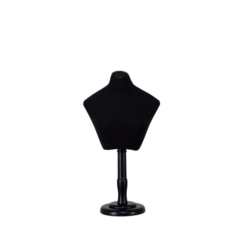 Female dressform, black fabric on black base