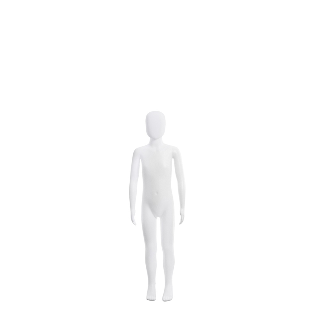 BINK - Unbreakable child mannequin, 5-6 years abstract head, recyclable mannequin made from ABS plastic, matte white, pose 1