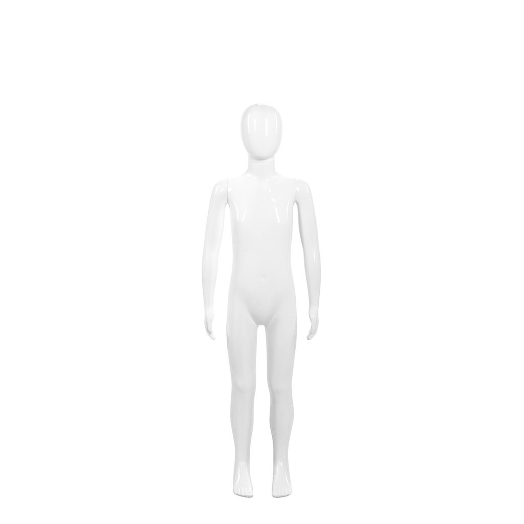 Unbreakable children's mannequin, 7-8 years, abstract head, recyclable mannequin made of ABS plastic, glossy white, pose 2