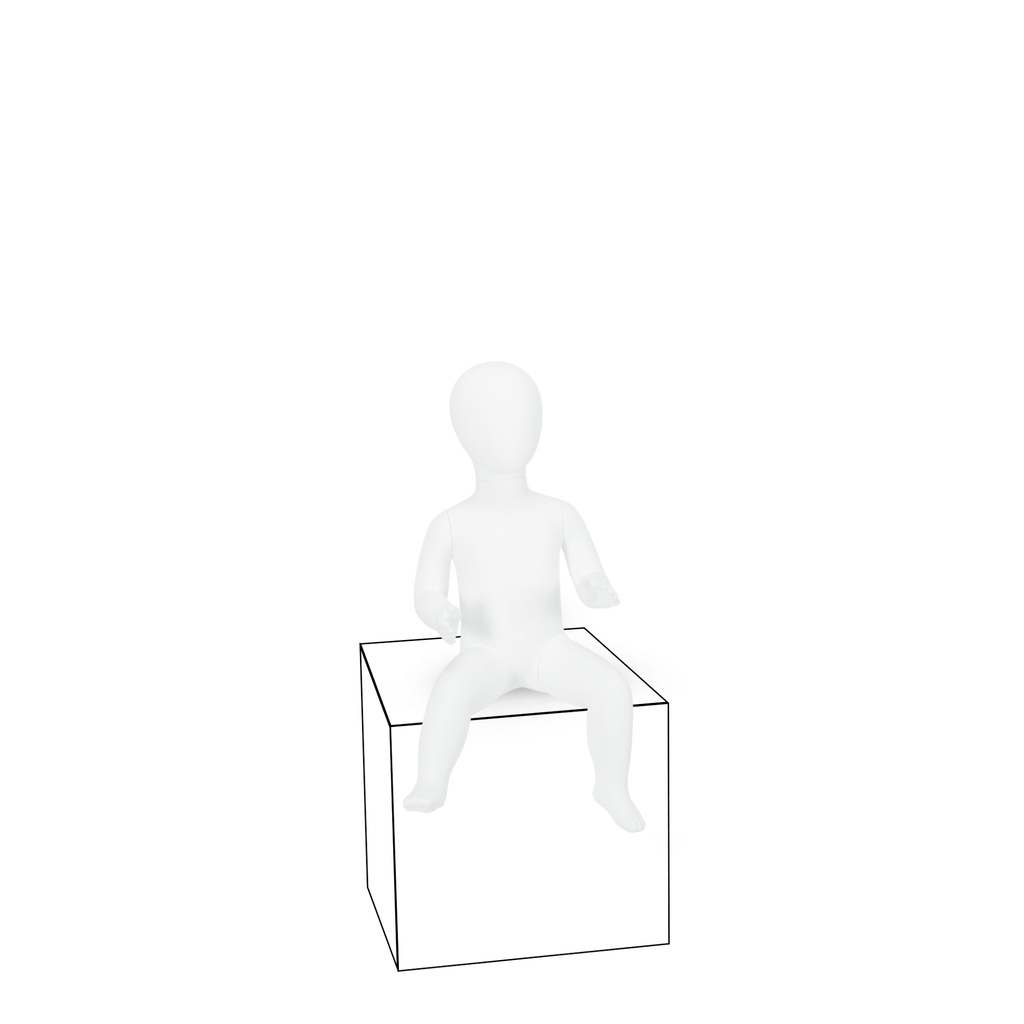 Unbreakable child mannequin, 3-6 months abstract head, recyclable mannequin made from ABS plastic, matte white, pose 7