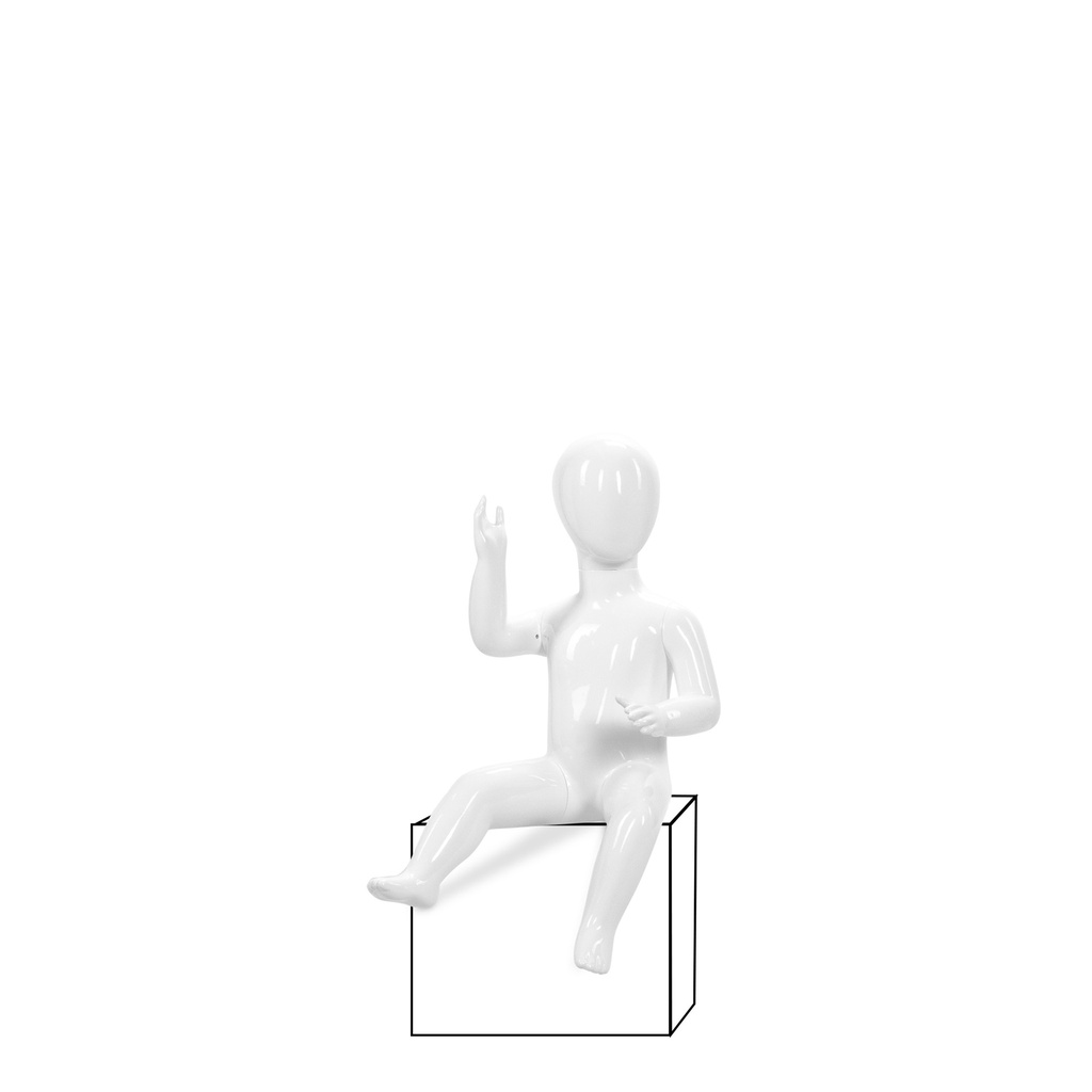 BINK - Unbreakable children's mannequin, 3-6 months, abstract head, recyclable mannequin made of ABS plastic, glossy white, pose 4
