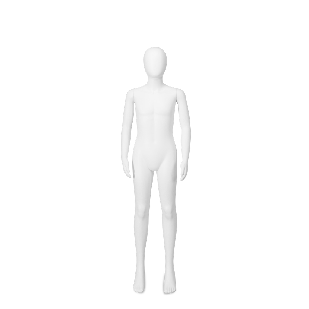 BINK - Unbreakable child mannequin, 10 years abstract head, recyclable mannequin made from ABS plastic, matte white, pose 9