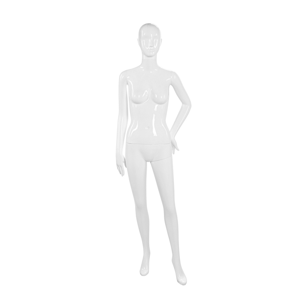 BINK - Unbreakable women's mannequin, semi-abstract head, recyclable mannequin made of ABS plastic, glossy white, pose 20