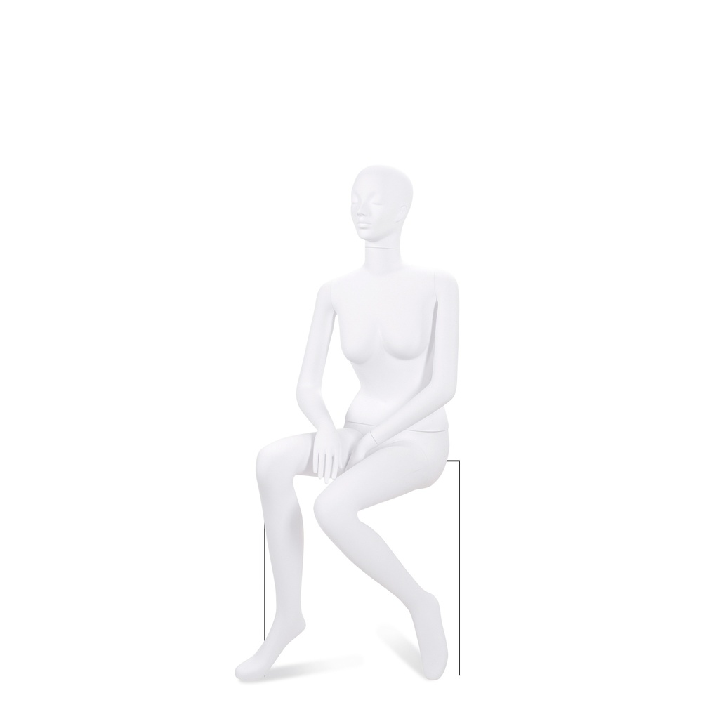 Unbreakable female mannequin, semi-abstract head, recyclable mannequin made from ABS plastic, matte white, pose 30